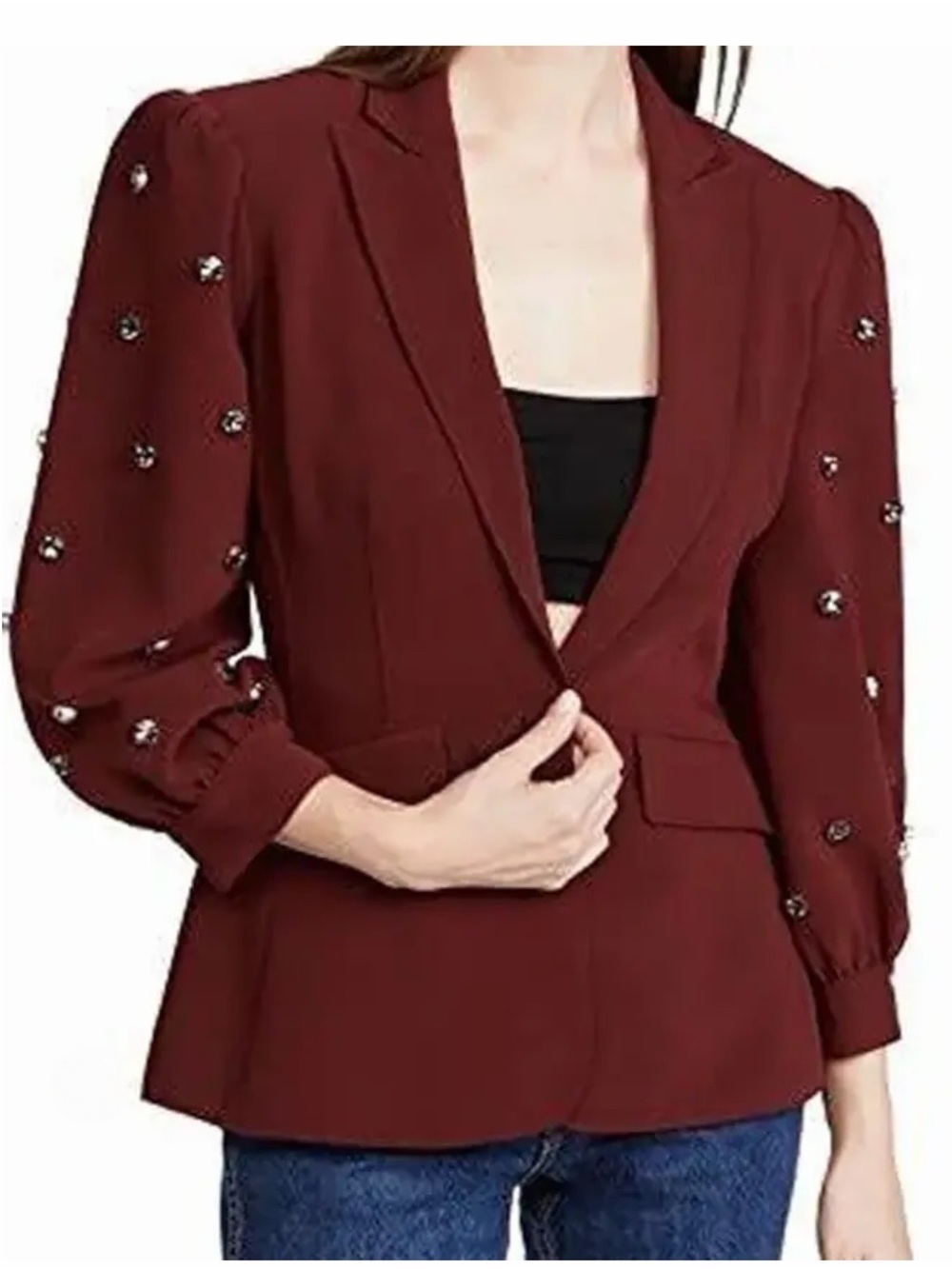 Cinq a Sept Amie Bejeweled 3/4" Puff Sleeve Tailored Fitted
Blazer Size 4 NEW
